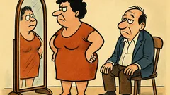 Vic: Žena stoji pred ogledalom i...