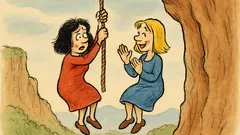 Vic: Crnka i plavuša vise s litice